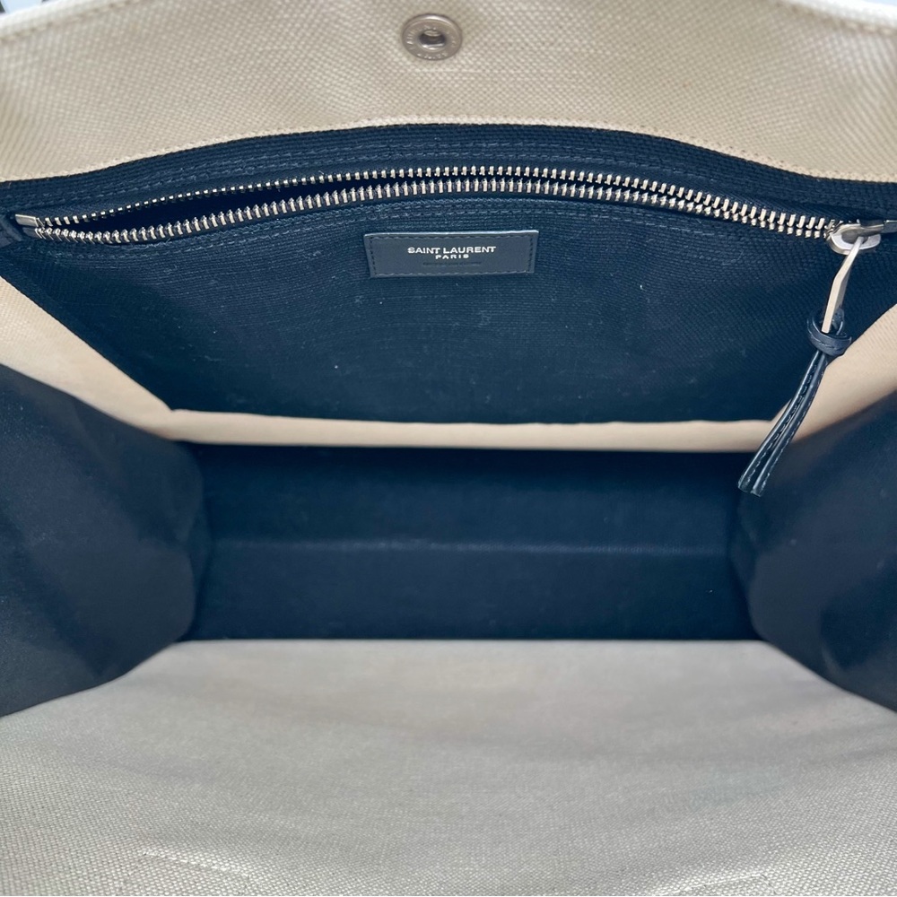 Saint Laurent Rive Gauche North South Canvas Tote – Black Leather Trim - Picture 9 of 13